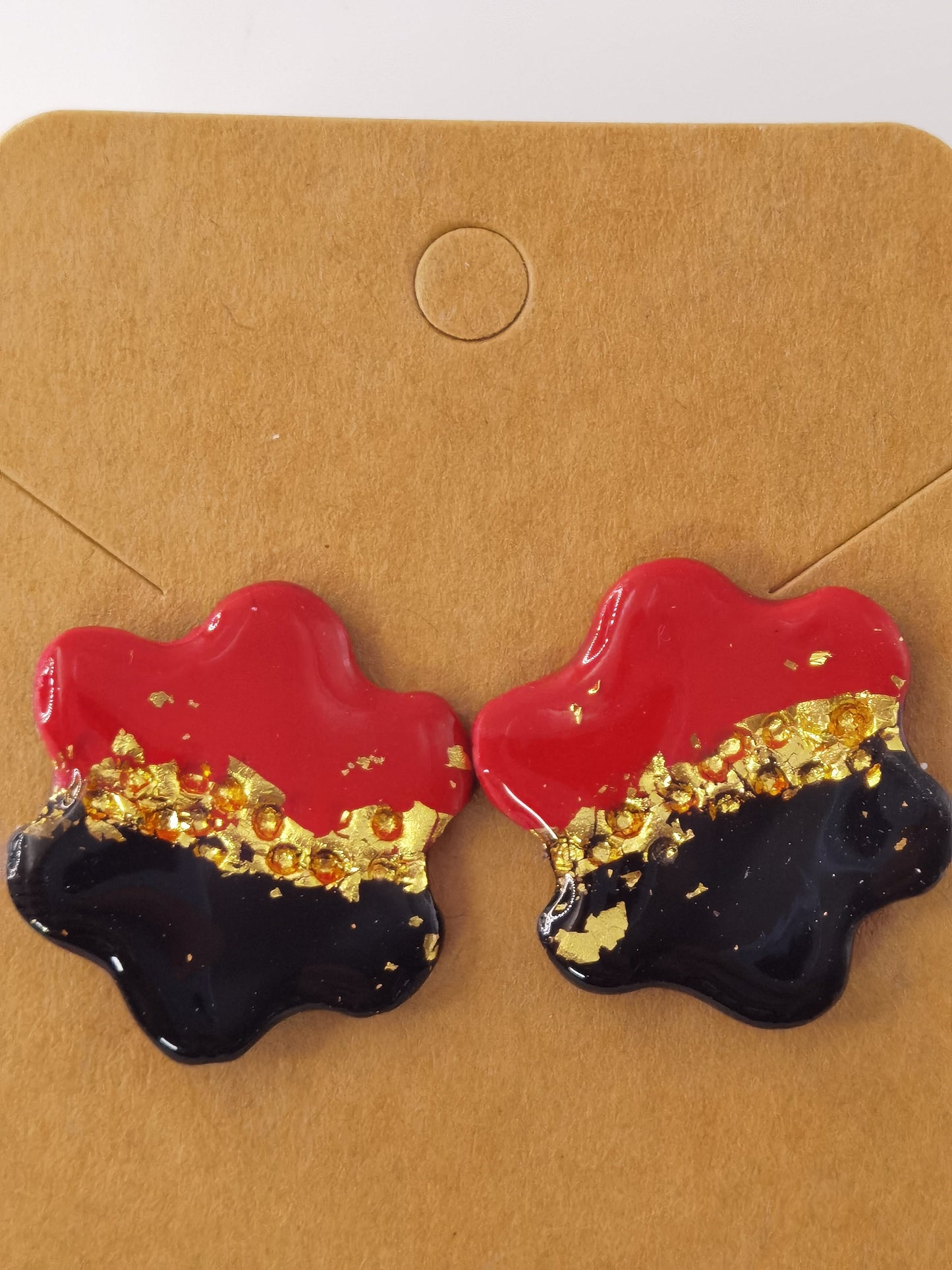 CCC Polymer Earrings Black Gold Red