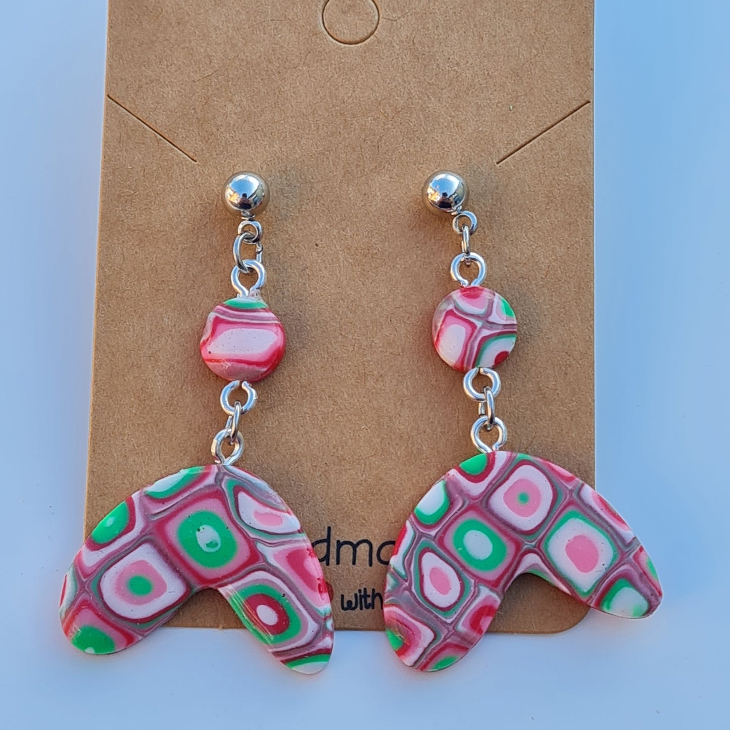 CCC Polymer Earrings Pink / Green Candy