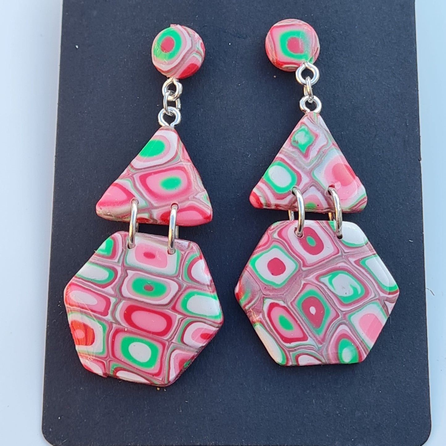 CCC Polymer Earrings Pink / Green Candy