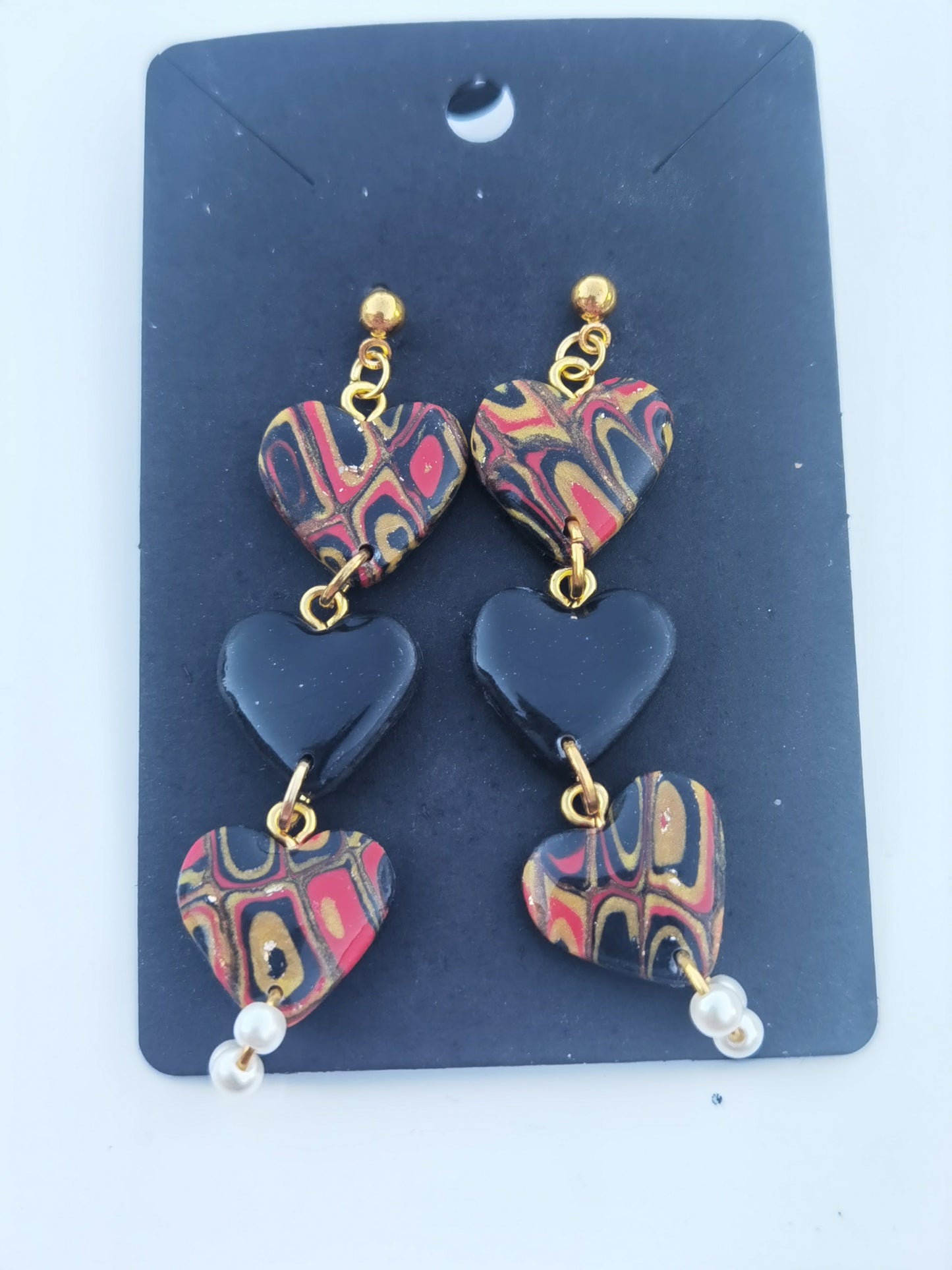 CCC Polymer Earrings Red / Black / Gold