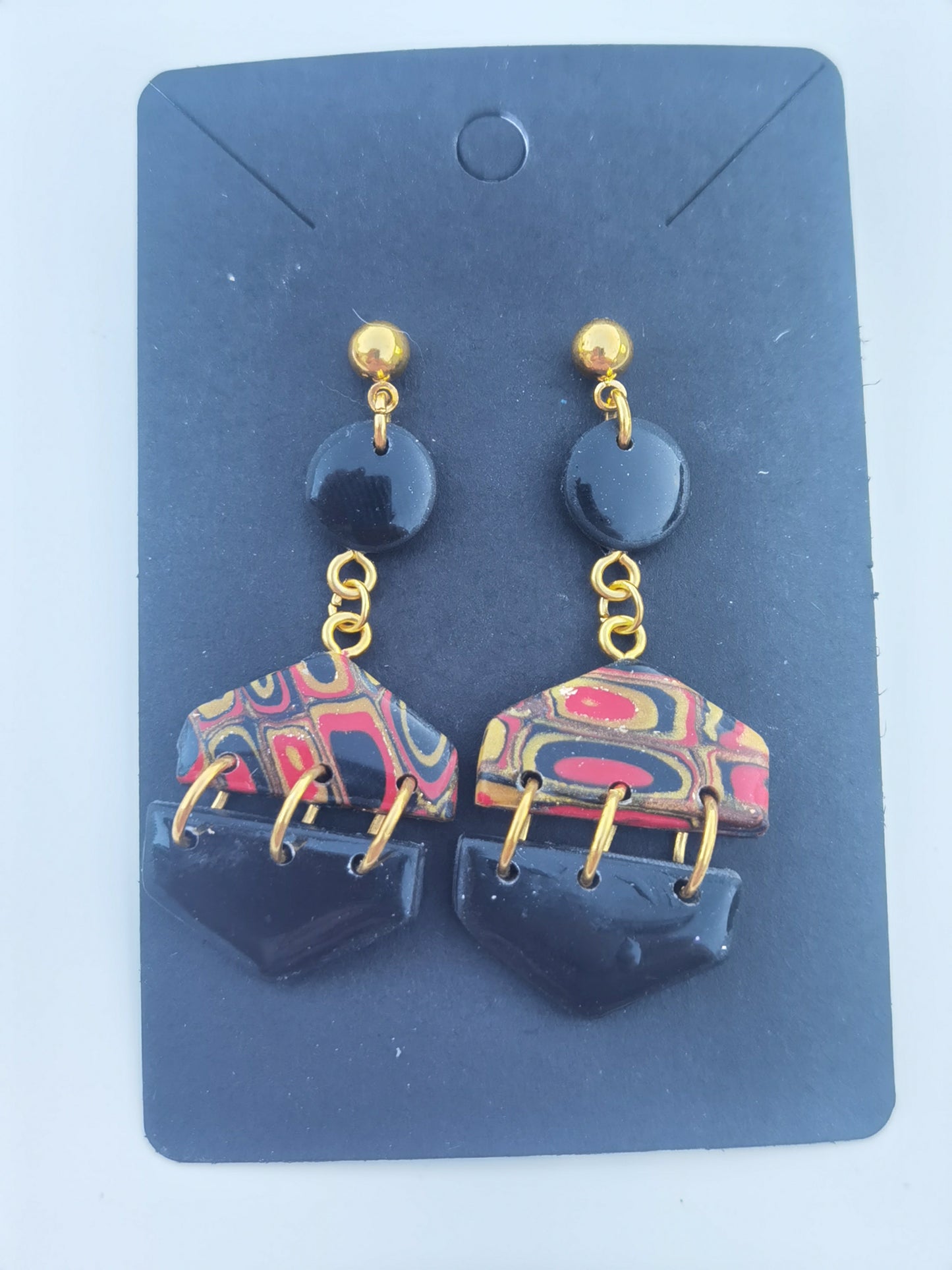 CCC Polymer Earrings Red / Black / Gold