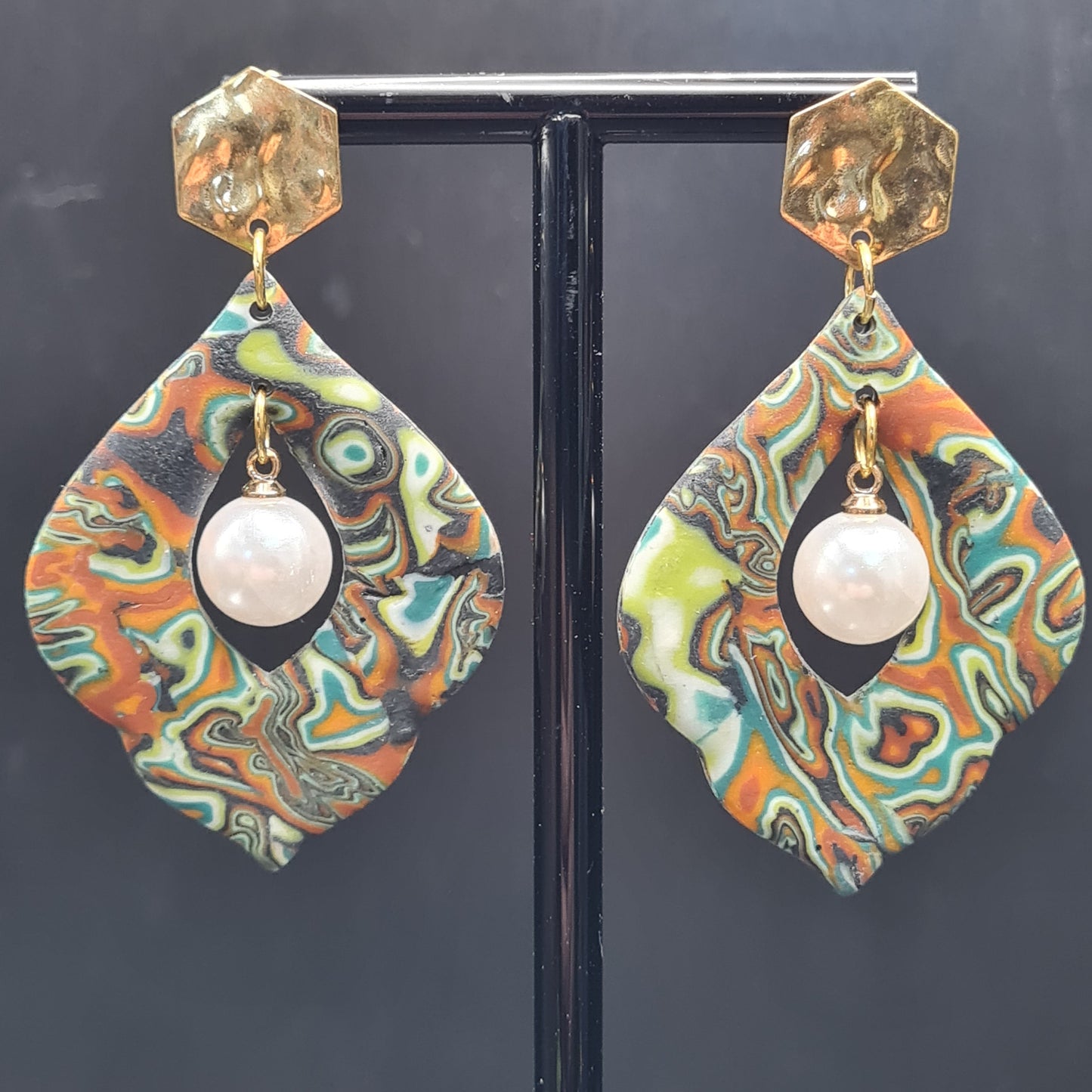 CCC Polymer Earrings Agate Orange