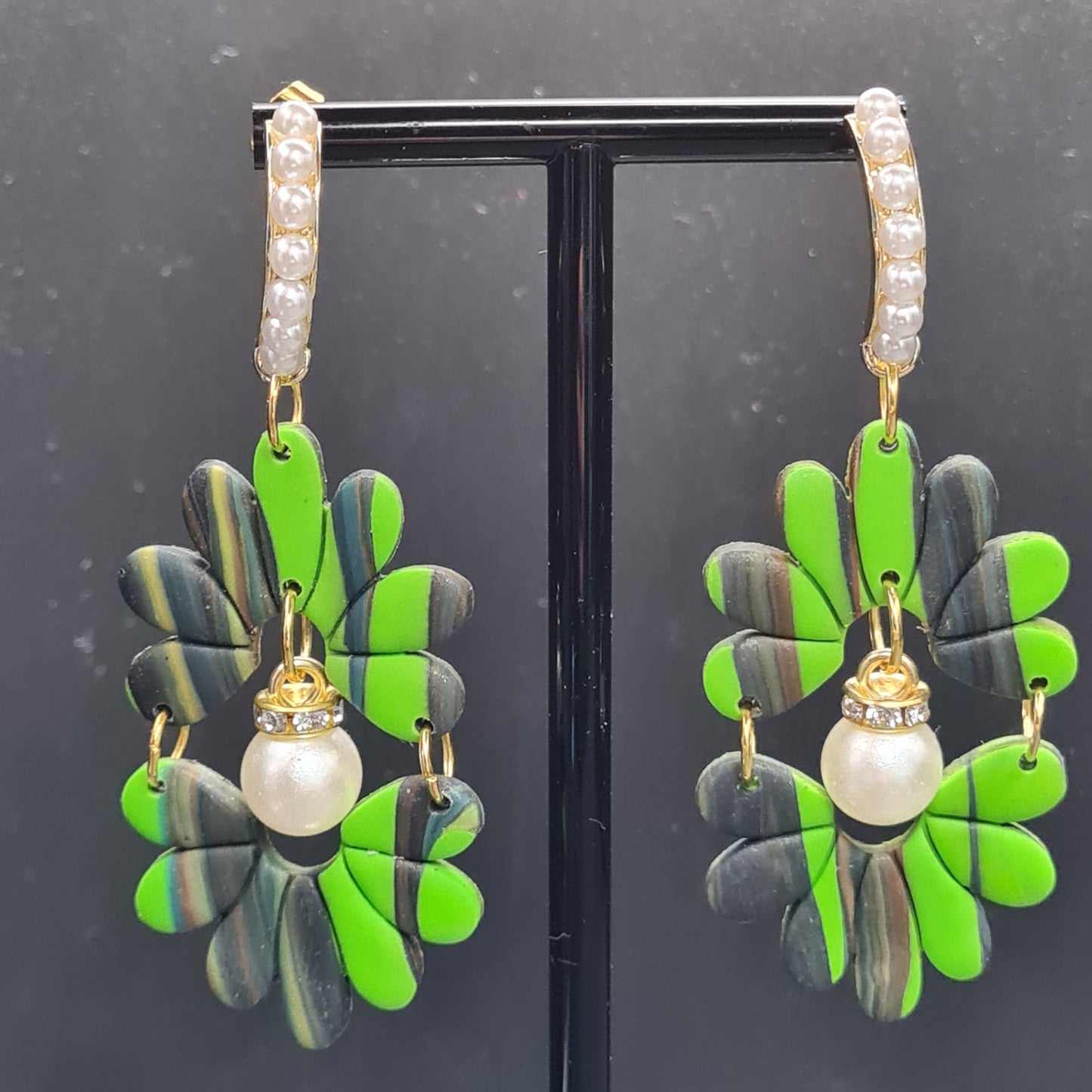 CCC Polymer Earrings Green / Grey Swirl