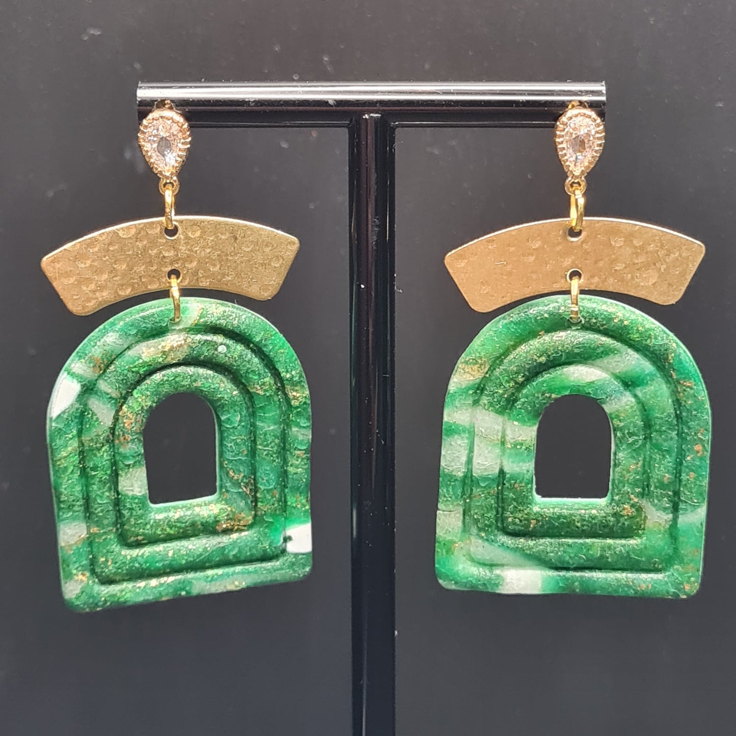 CCC Polymer Earrings Green / White Swirl