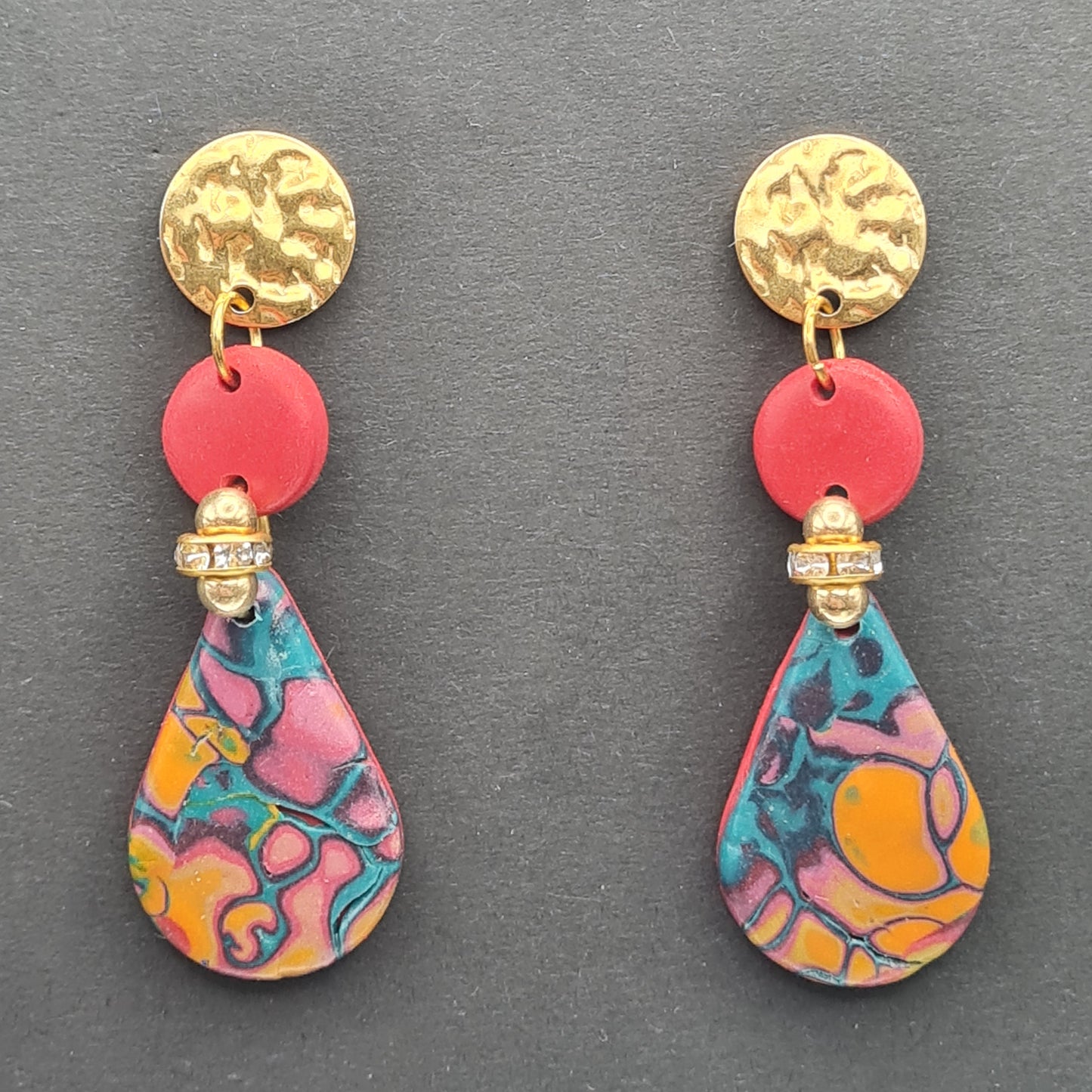 CCC Polymer Earrings Swirling Teal & Orange