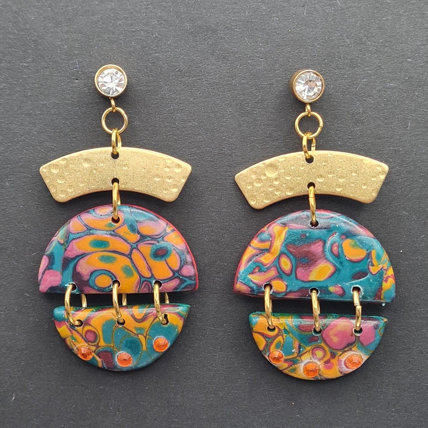 CCC Polymer Earrings Swirling Teal & Orange