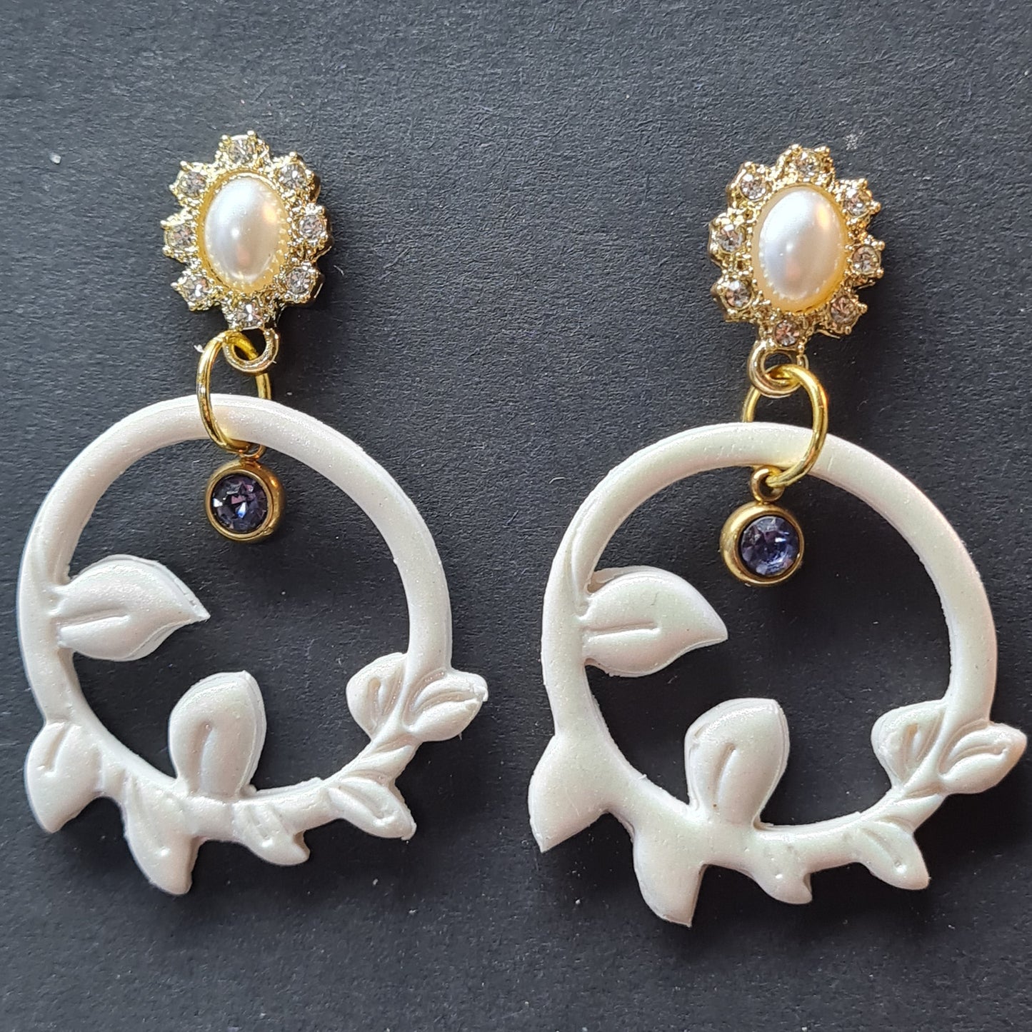 CCC Polymer Earrings Wedding White & Gold