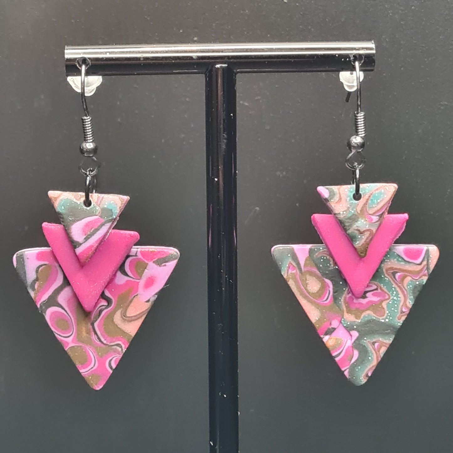 CCC Polymer Earrings Pink / Black / Gold