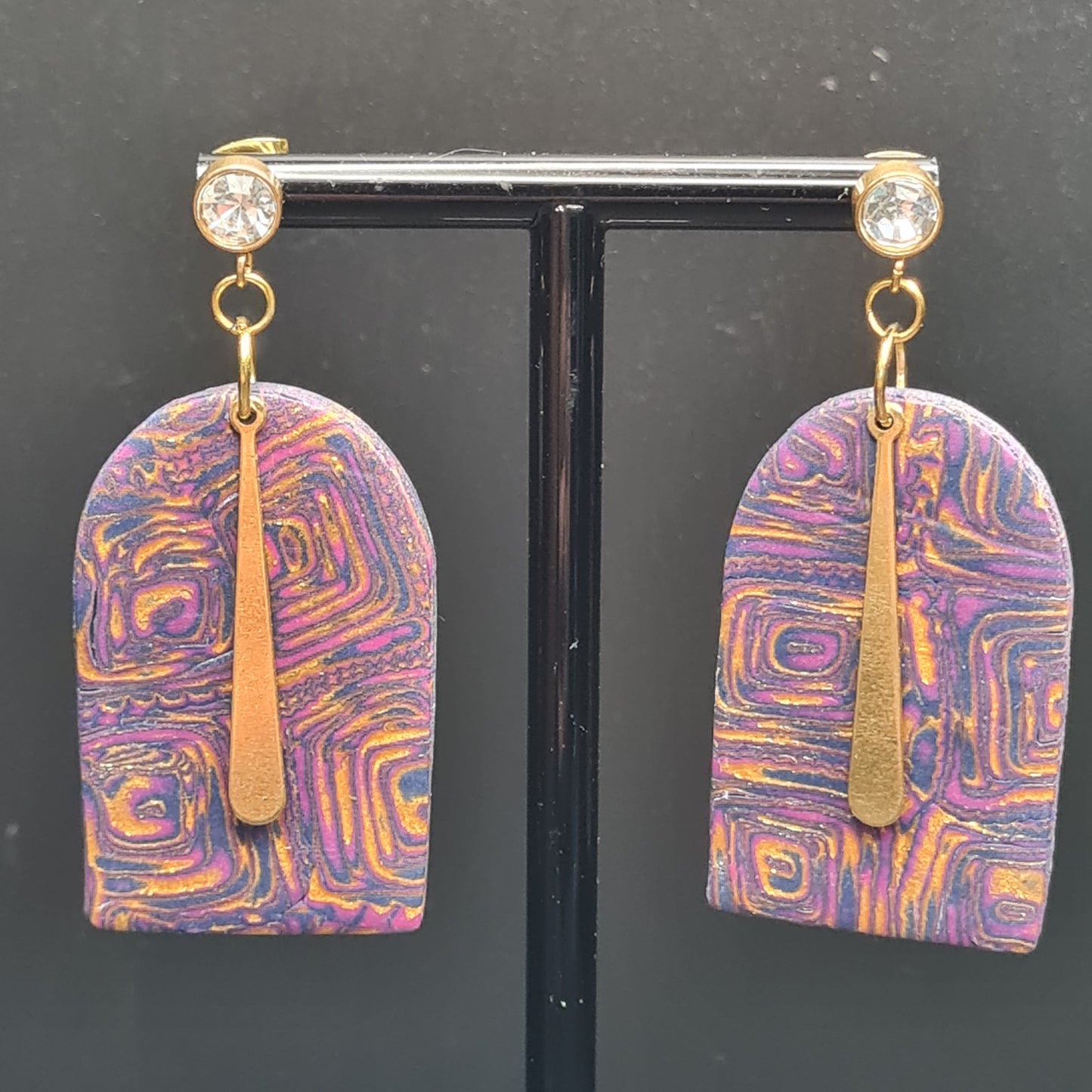 CCC Polymer Earrings Pink / Navy / Gold