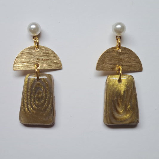 CCC Polymer Earrings Gold Half Moon Tablet