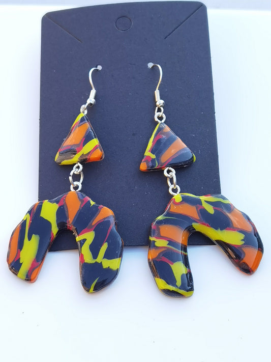 CCC Polymer Earrings Orange / Yellow / Black