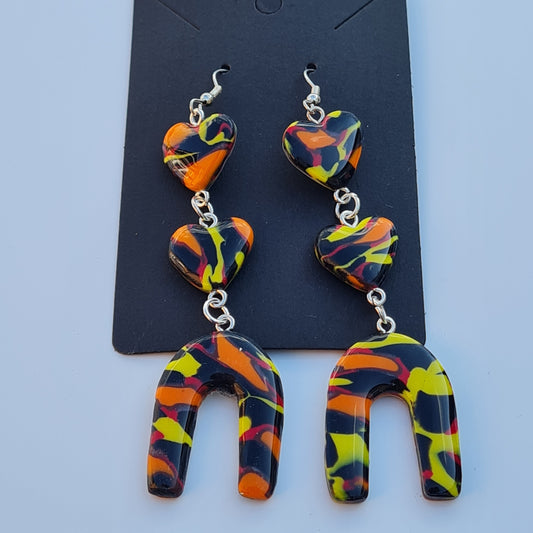 CCC Polymer Earrings Orange / Yellow / Black