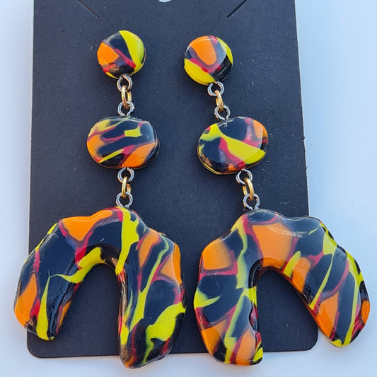 CCC Polymer Earrings Orange / Yellow / Black