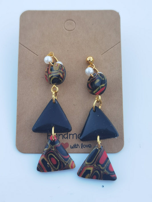 CCC Polymer Earrings Red / Black / Gold