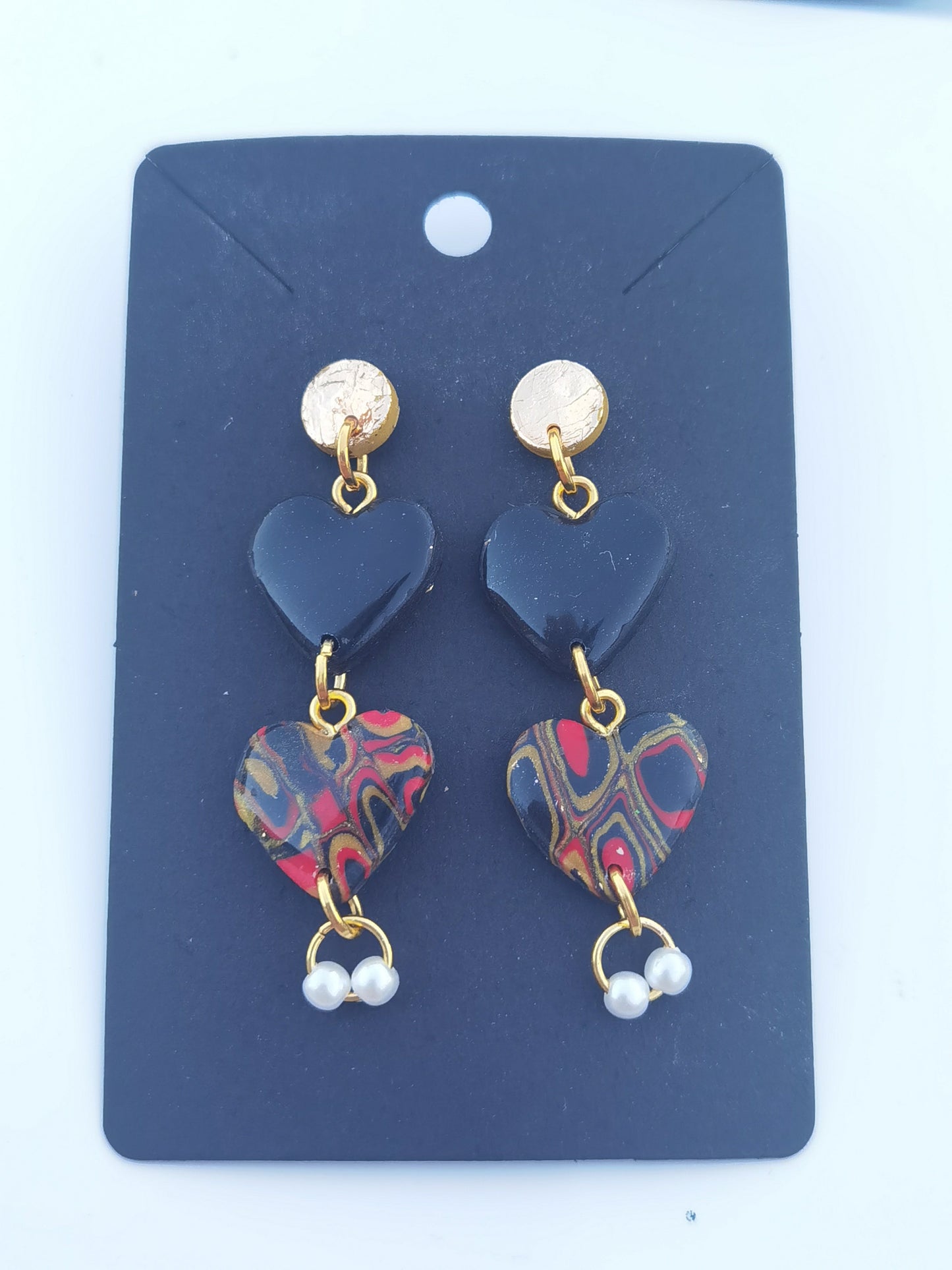 CCC Polymer Earrings Red / Black / Gold