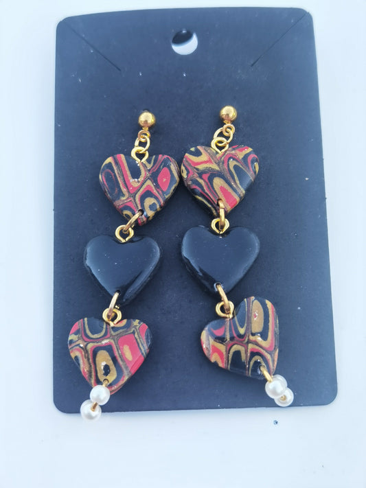 CCC Polymer Earrings Red / Black / Gold