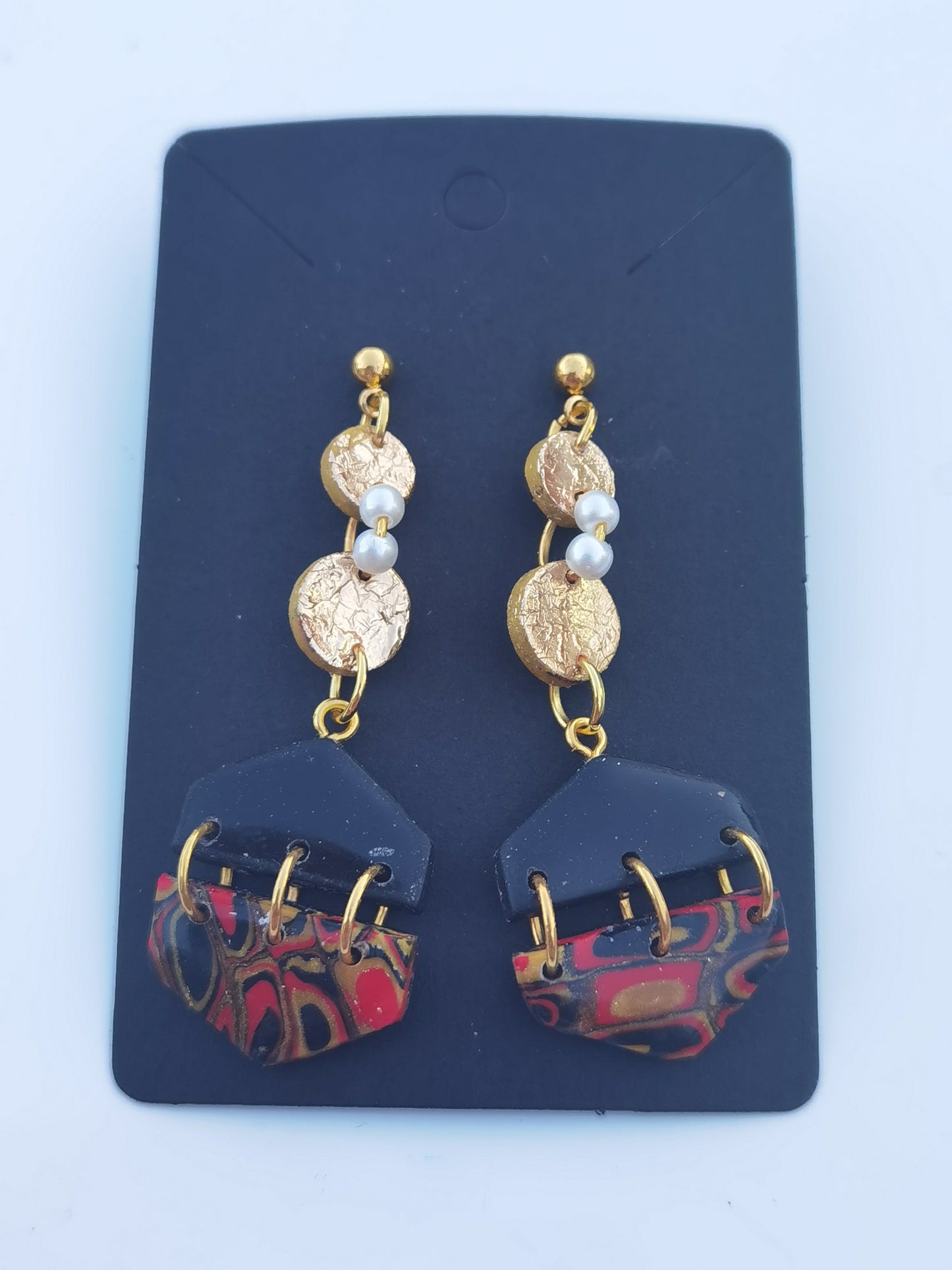 CCC Polymer Earrings Red / Black / Gold