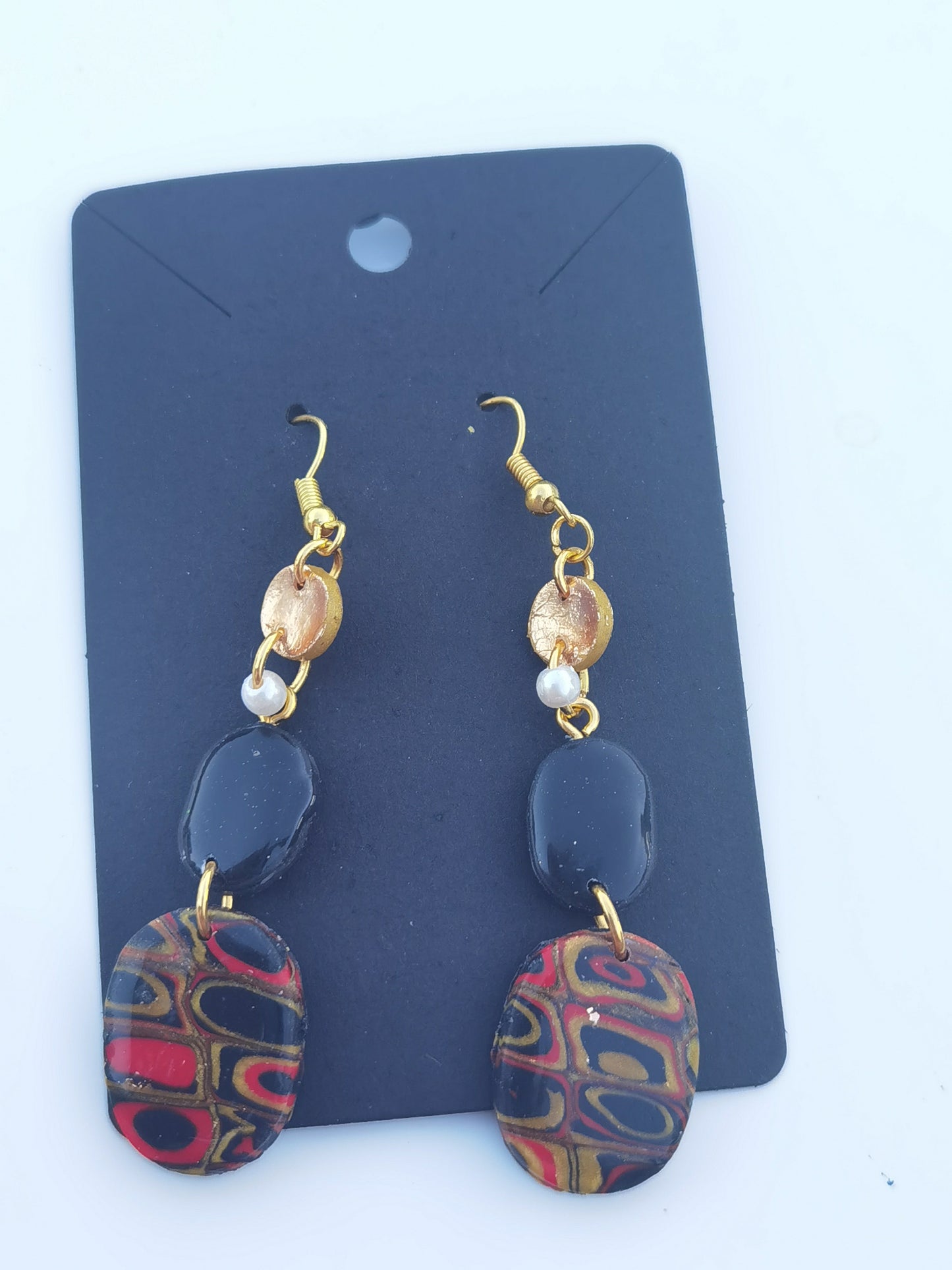 CCC Polymer Earrings Red / Black / Gold