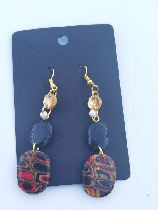 CCC Polymer Earrings Red / Black / Gold
