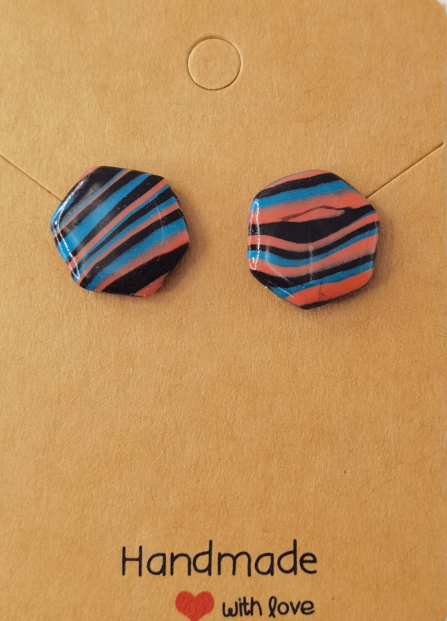 CCC Polymer Earrings Zebra in Orange & Blue