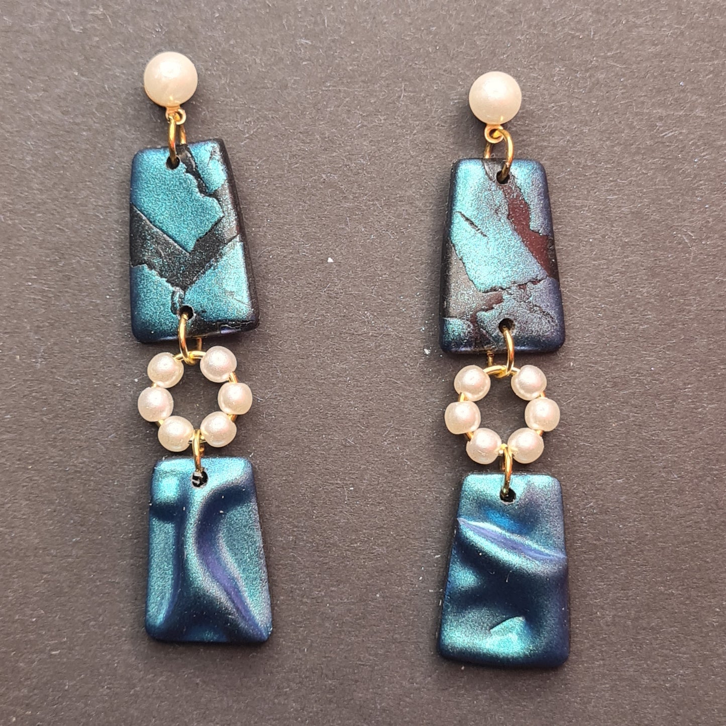 CCC Polymer Earrings Pearl Blue dangle