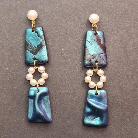 CCC Polymer Earrings Pearl Blue dangle
