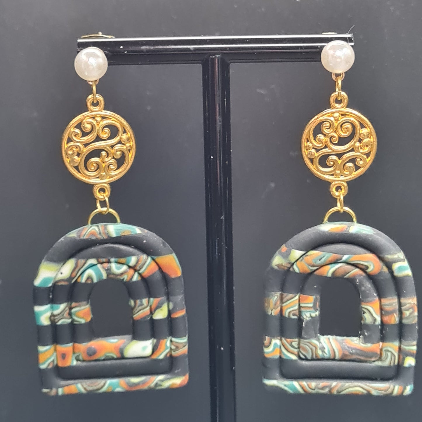 CCC Polymer Earrings Agate Orange