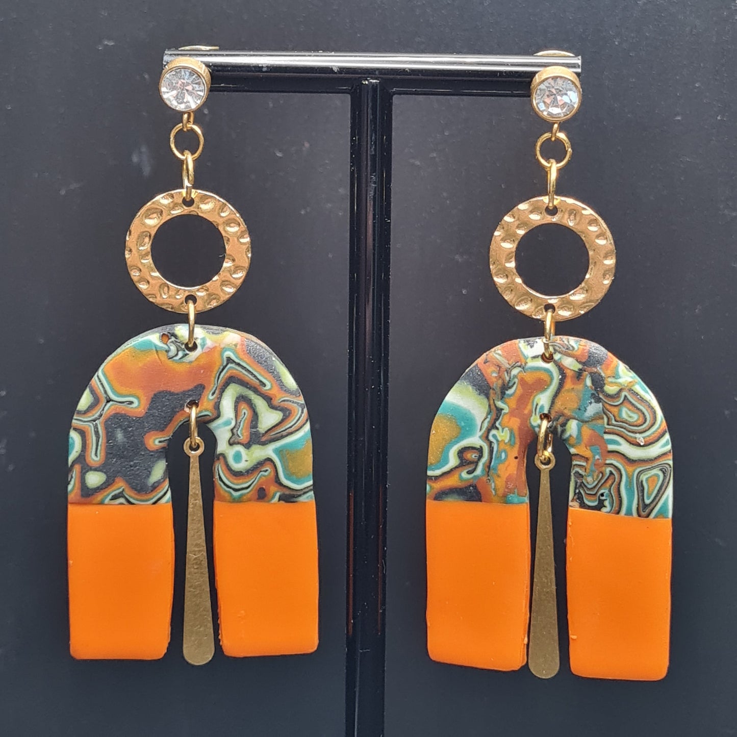 CCC Polymer Earrings Agate Orange