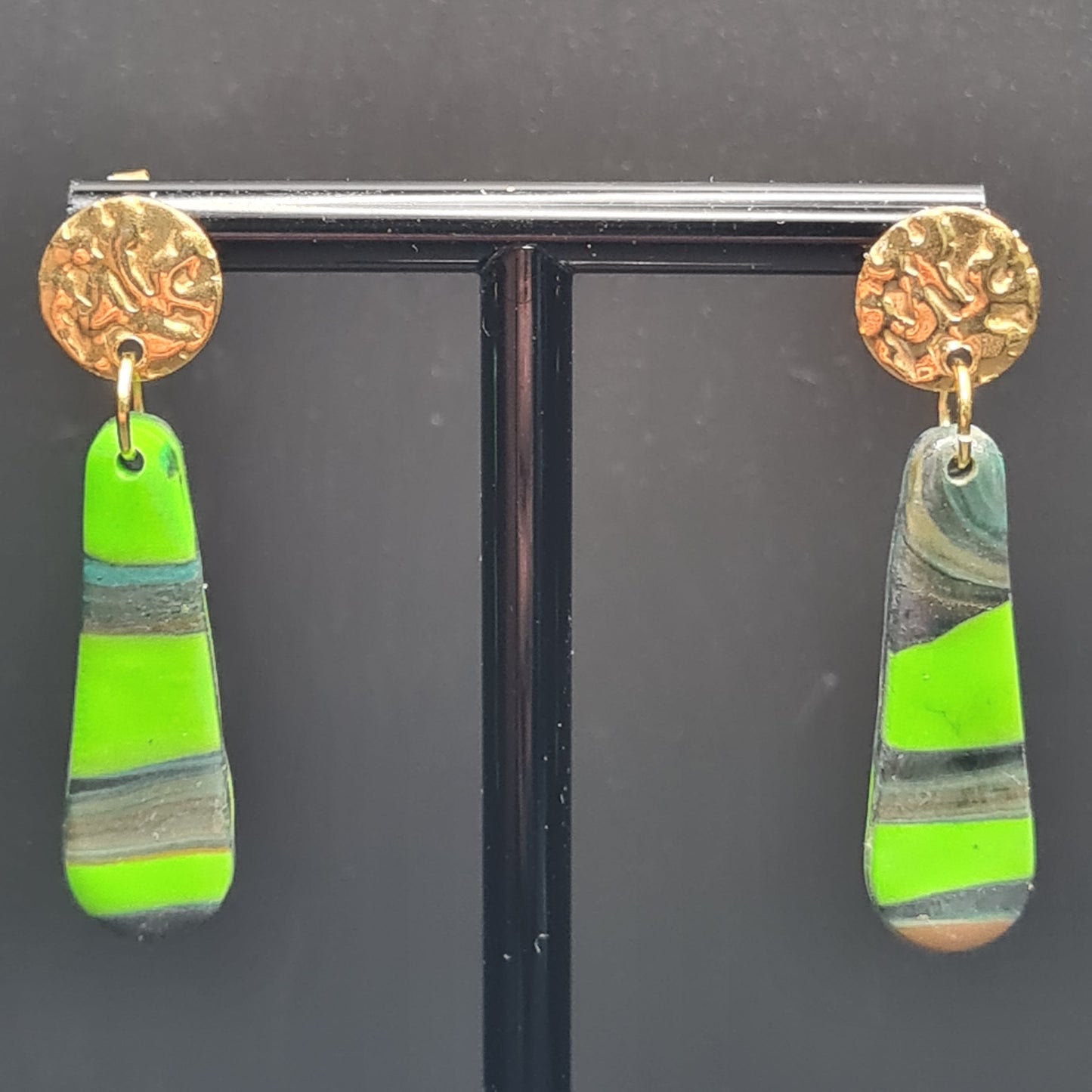CCC Polymer Earrings Green / Grey Swirl