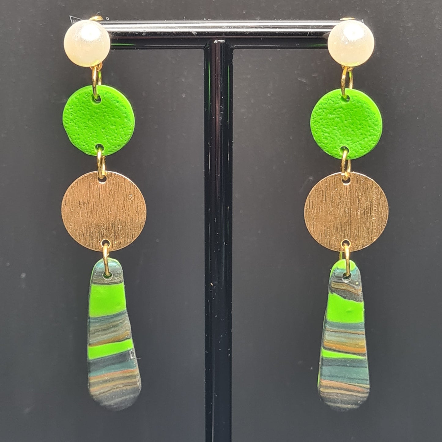 CCC Polymer Earrings Green / Grey Swirl