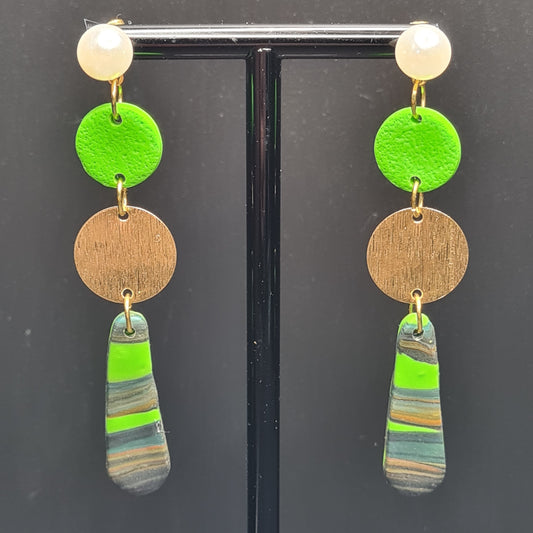 CCC Polymer Earrings Green / Grey Swirl