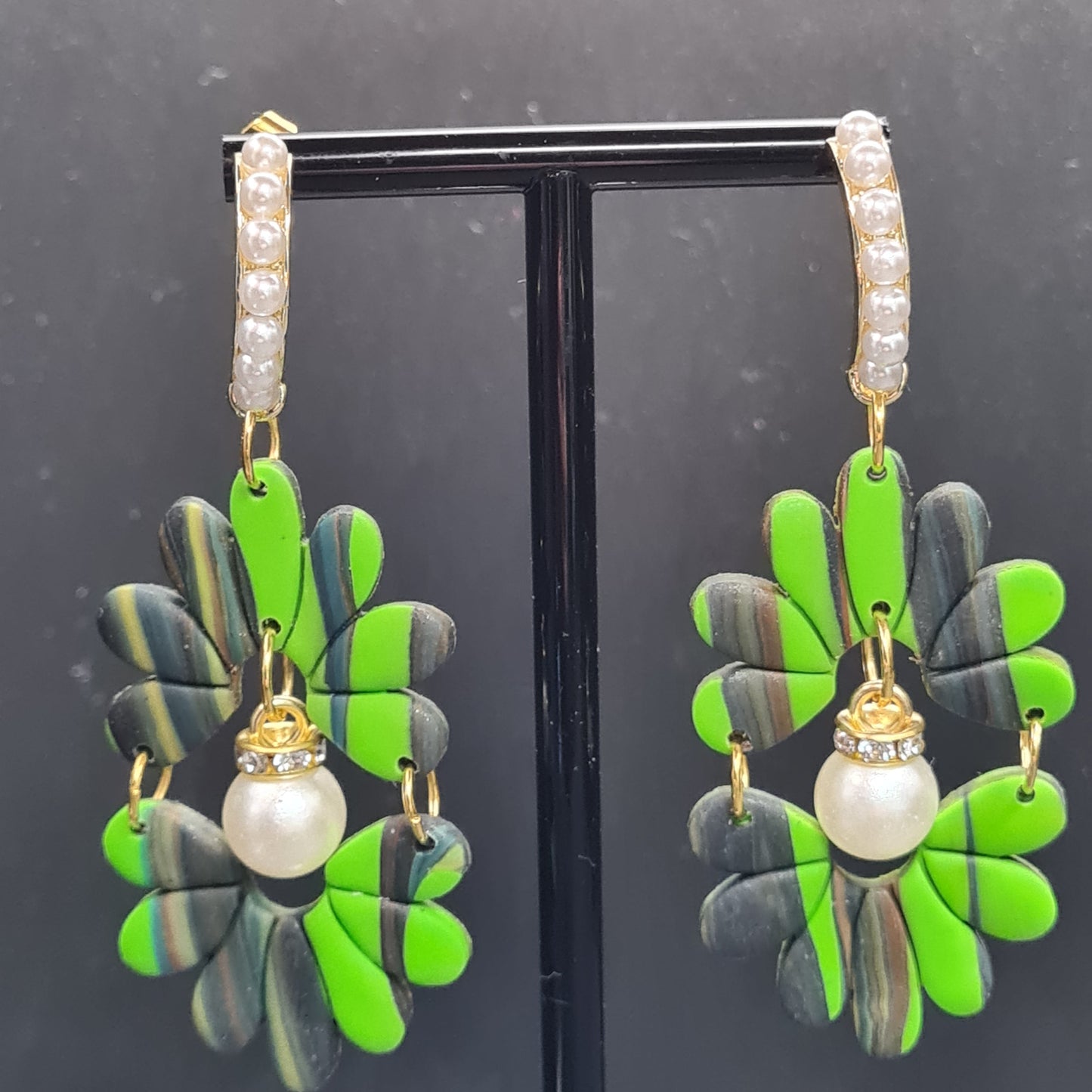 CCC Polymer Earrings Green / Grey Swirl