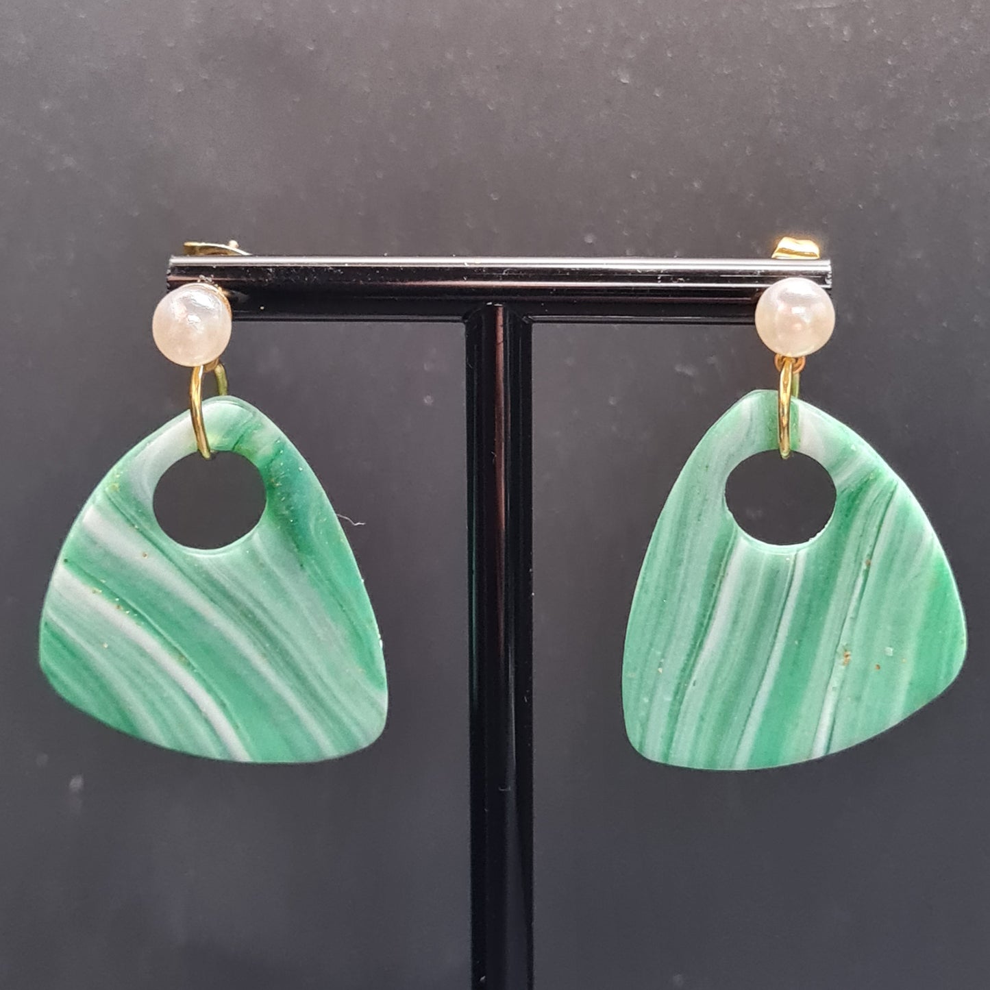 CCC Polymer Earrings Green / White Swirl