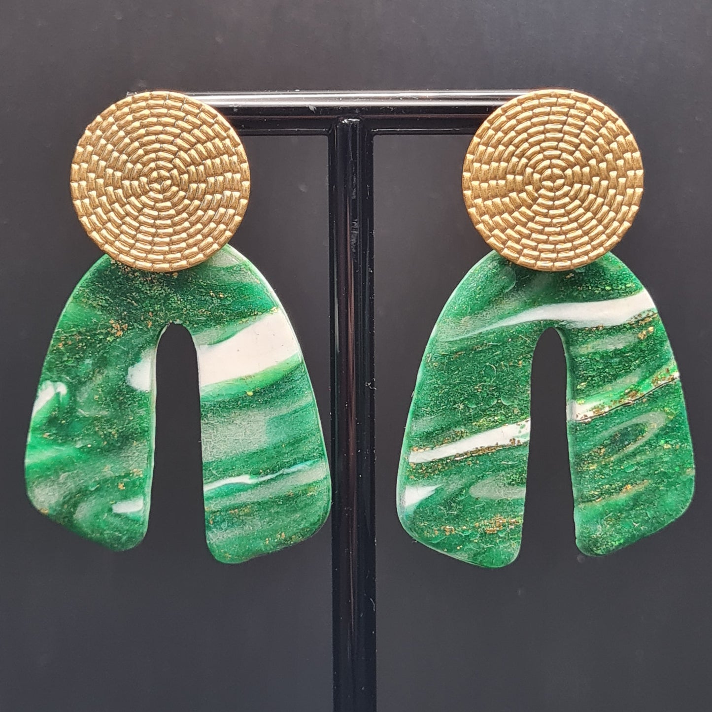 CCC Polymer Earrings Green / White Swirl