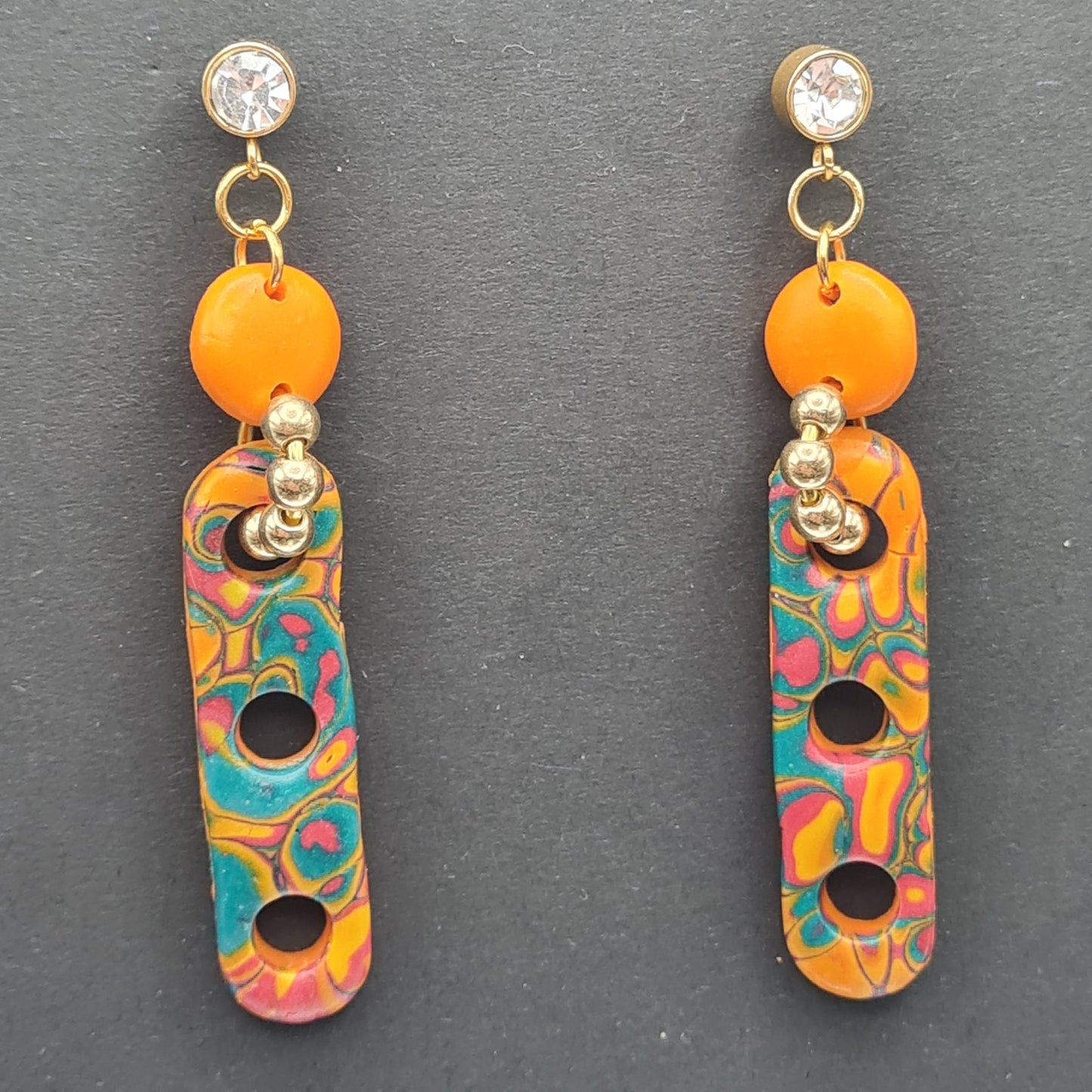 CCC Polymer Earrings Swirling Teal & Orange