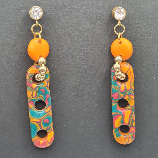 CCC Polymer Earrings Swirling Teal & Orange