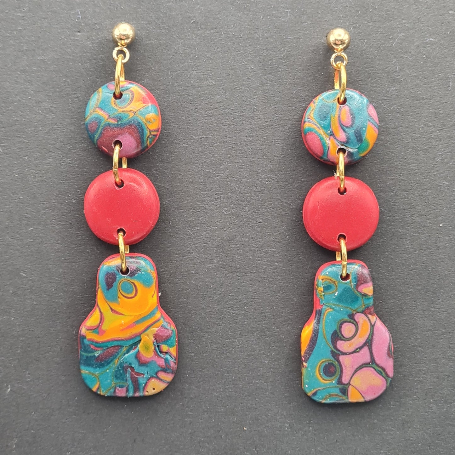 CCC Polymer Earrings Swirling Teal & Orange