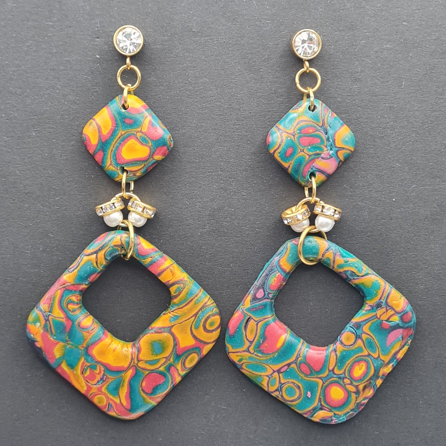 CCC Polymer Earrings Swirling Teal & Orange