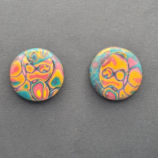 CCC Polymer Earrings Swirling Teal & Orange