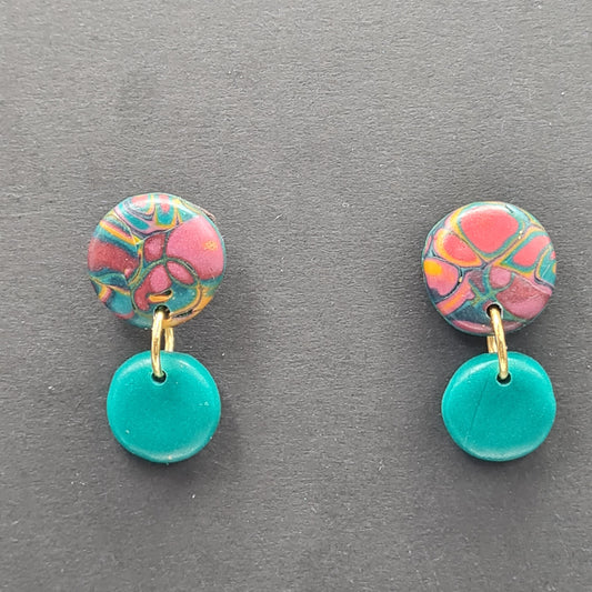 CCC Polymer Earrings Swirling Teal & Orange