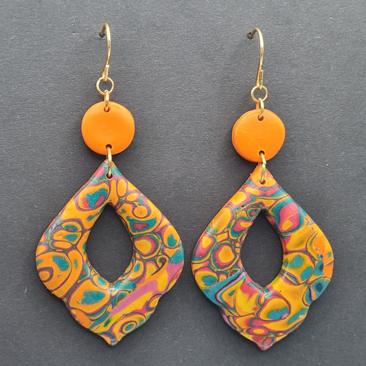 CCC Polymer Earrings Swirling Teal & Orange