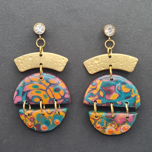 CCC Polymer Earrings Swirling Teal & Orange