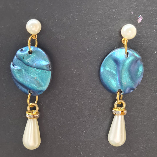 CCC Polymer Earrings Blue & Gold