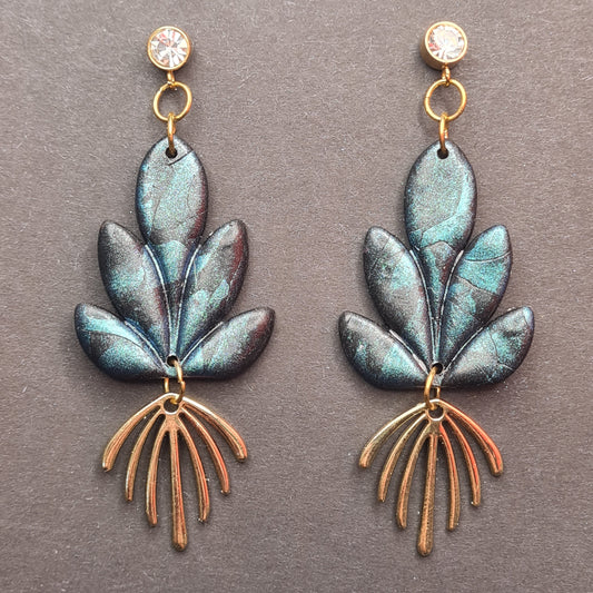 CCC Polymer Earrings Pearl Blue Leaf