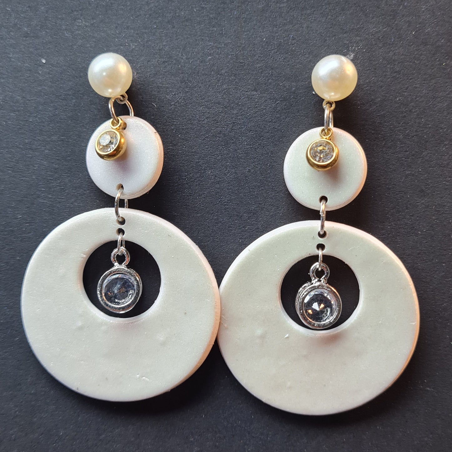 CCC Polymer Earrings Wedding White & Gold
