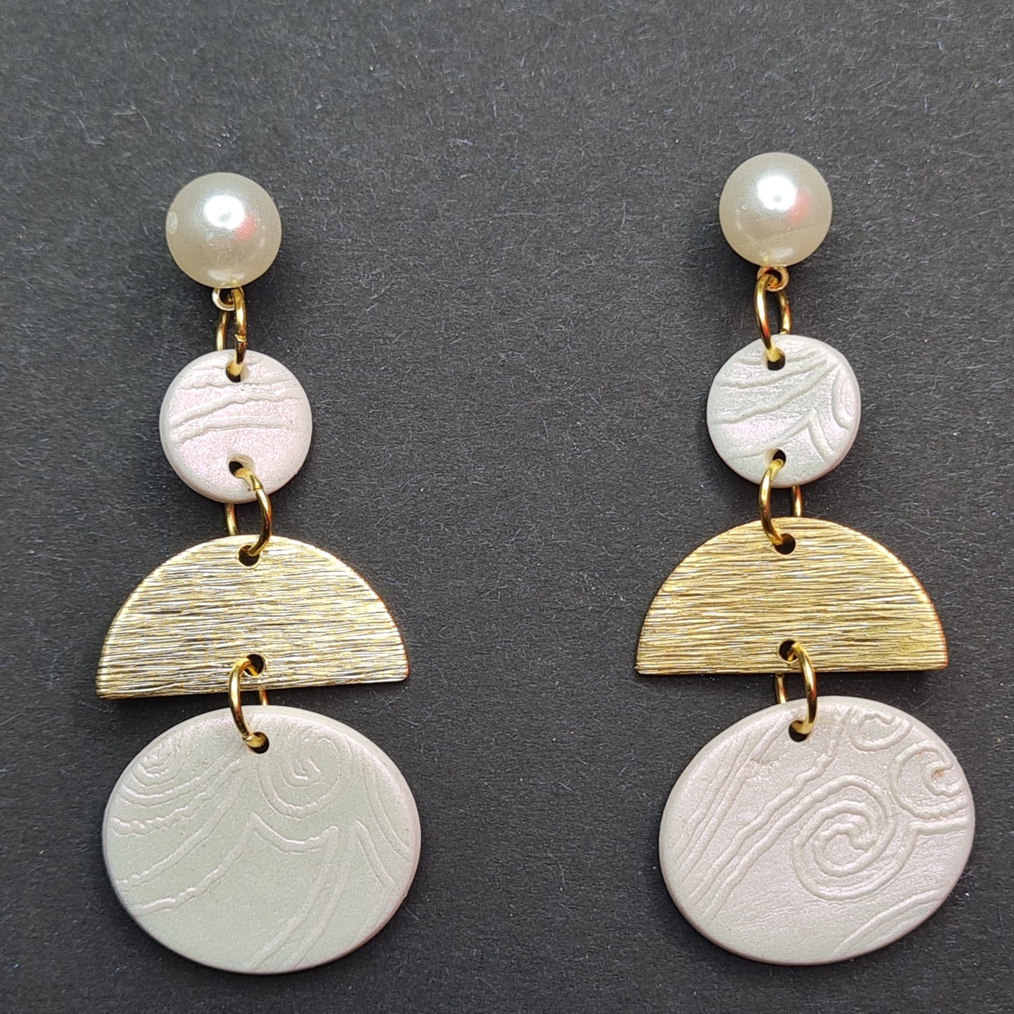 CCC Polymer Earrings Wedding White & Gold