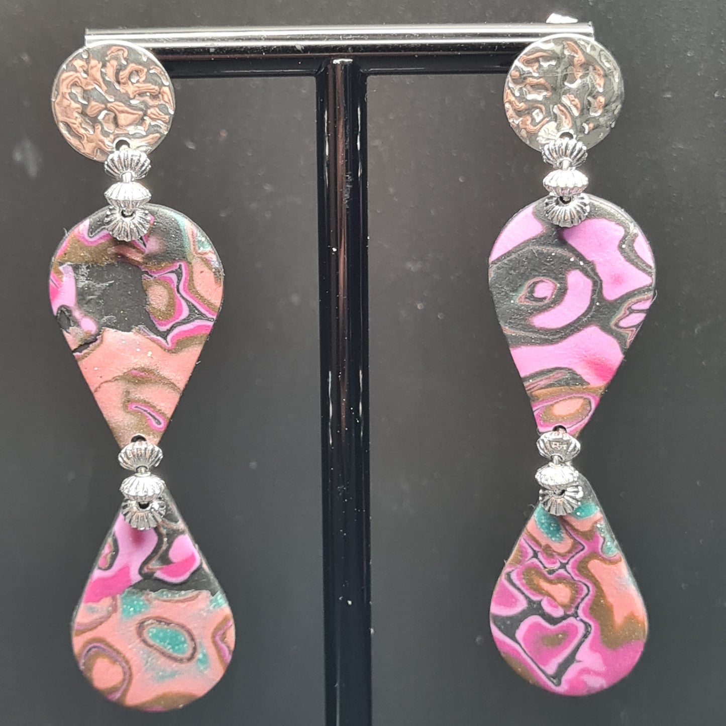 CCC Polymer Earrings Pink / Black / Gold