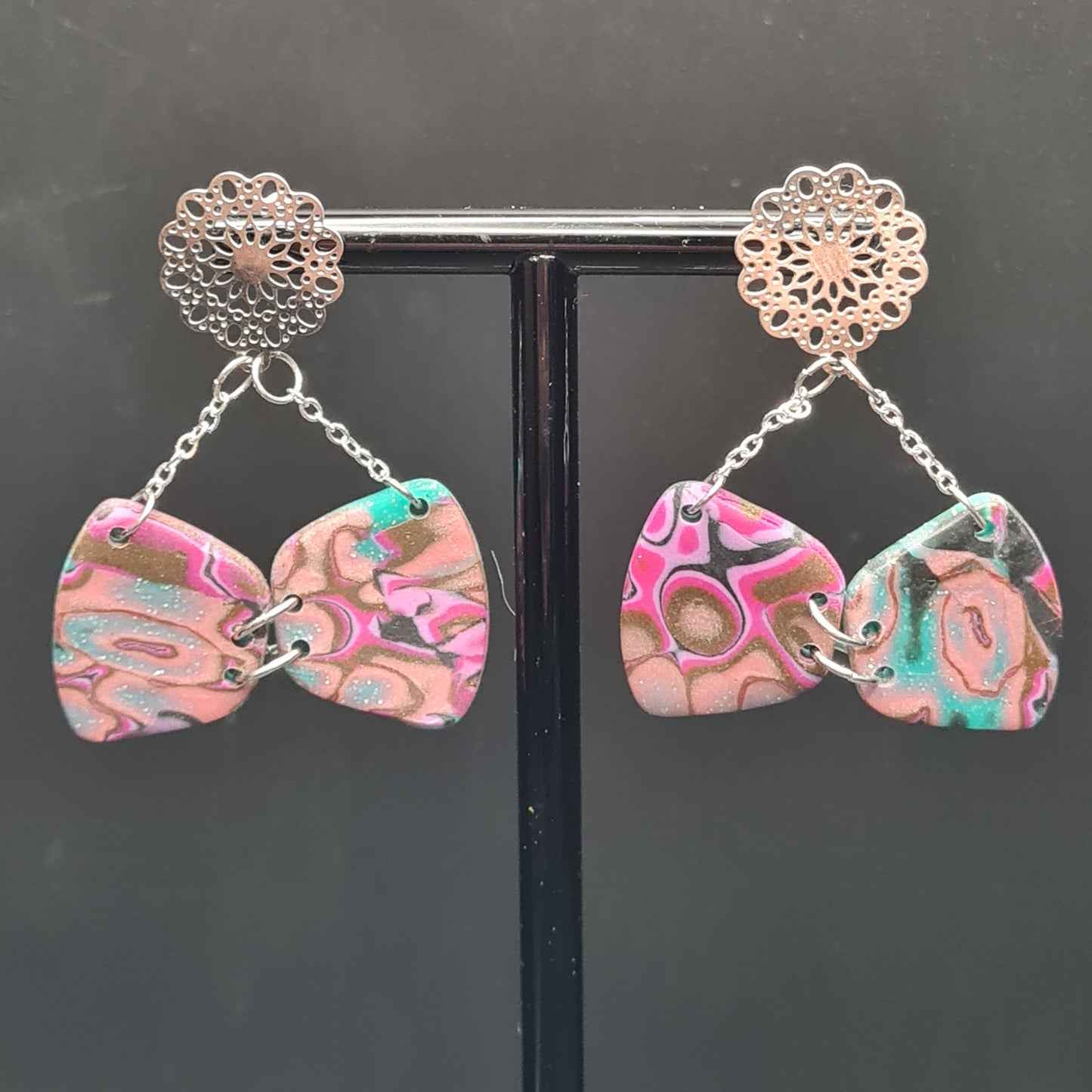 CCC Polymer Earrings Pink / Black / Gold