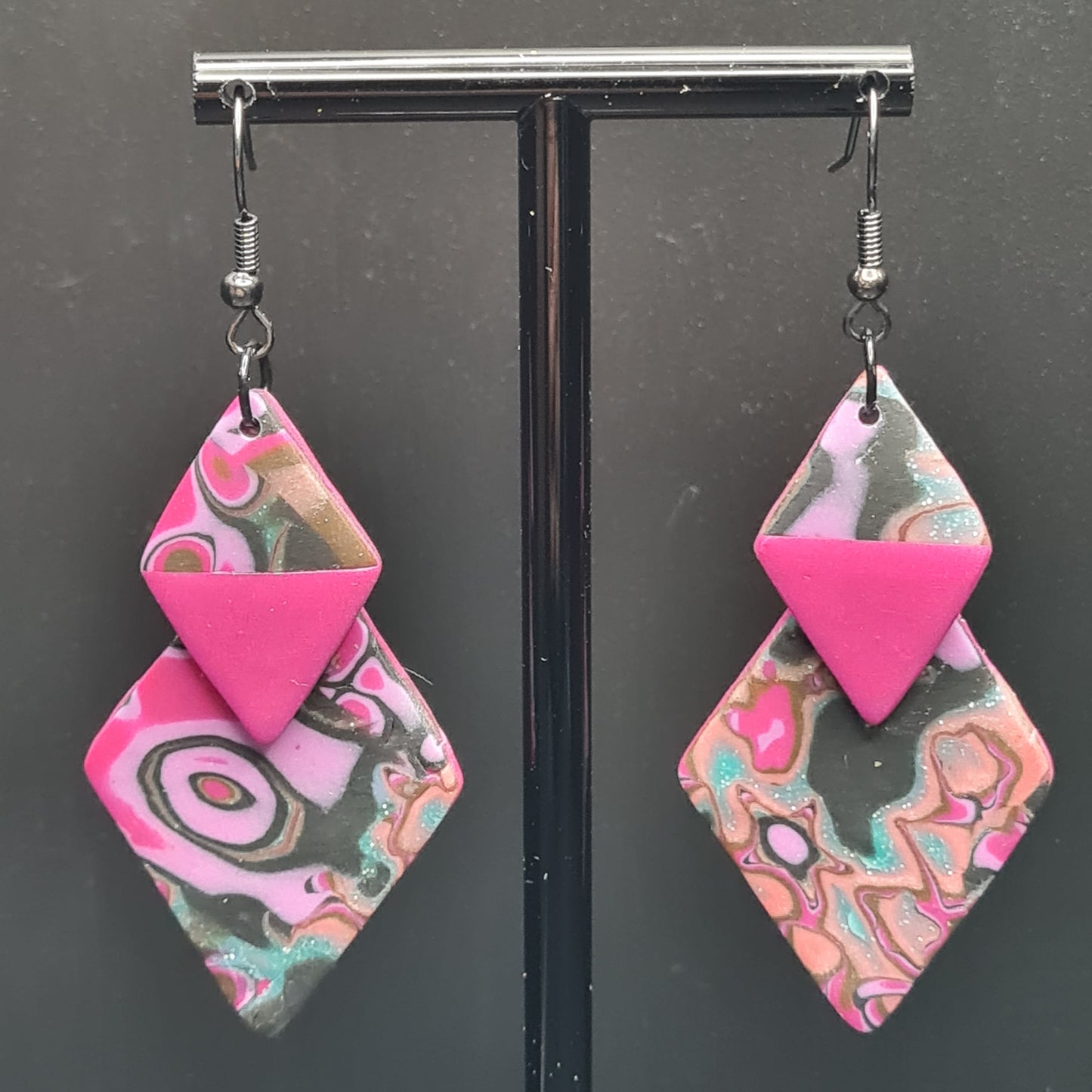 CCC Polymer Earrings Pink / Black / Gold