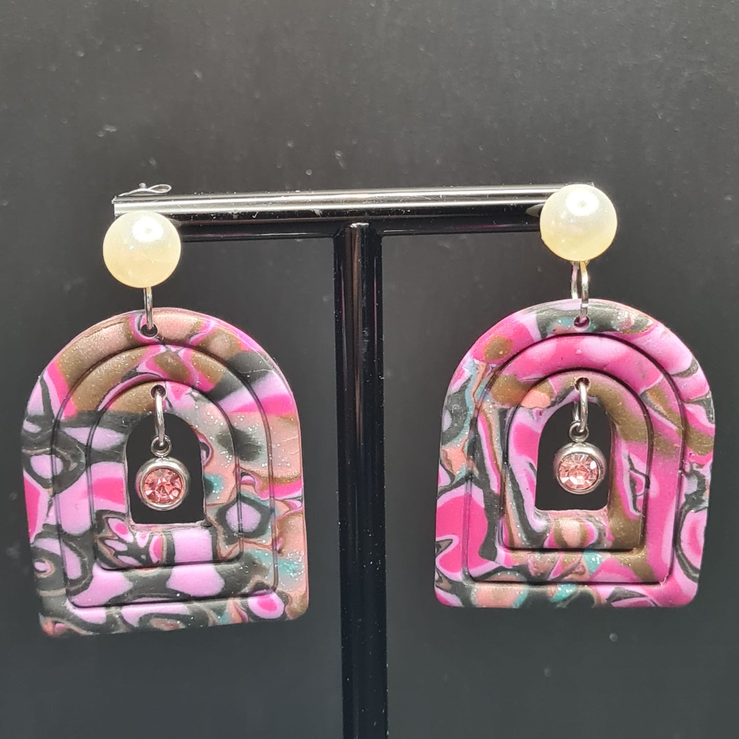 CCC Polymer Earrings Pink / Black / Gold